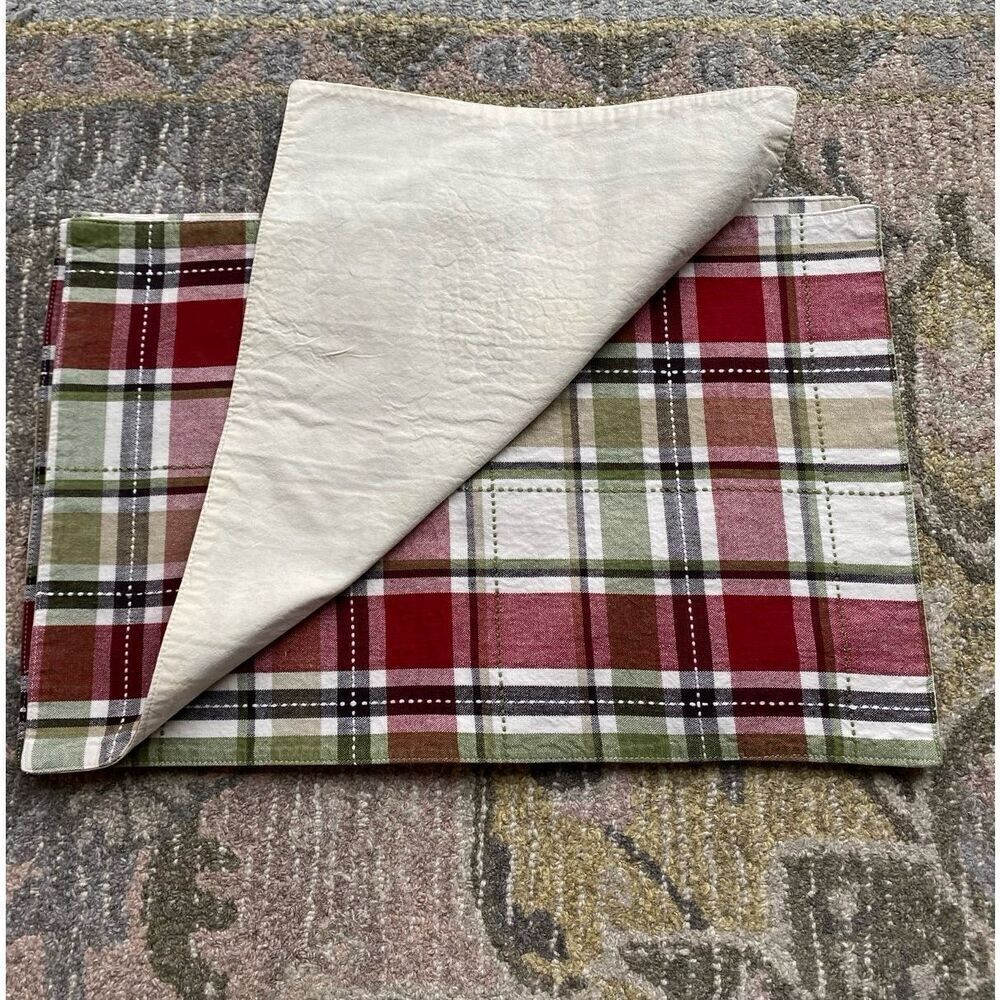 Simple Plaid over Plaid Linen Cotton Blend 4 Table Placemats